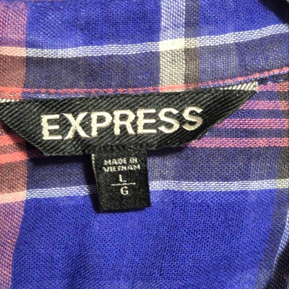 EXPRESS.. Blue and Pink Plaid TUNIC-SHIRT...SIZE:L - Picture 10 of 11